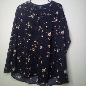 Hilary Radley Blouse Shirt XL Women Long Sleeve Pattern Black Tan